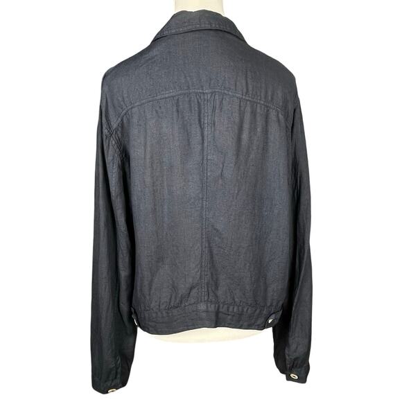 Linen Jacket Navy Blue Womens XL Button Down Collared Crop Jacket Casual Trucker - Picture 5 of 8